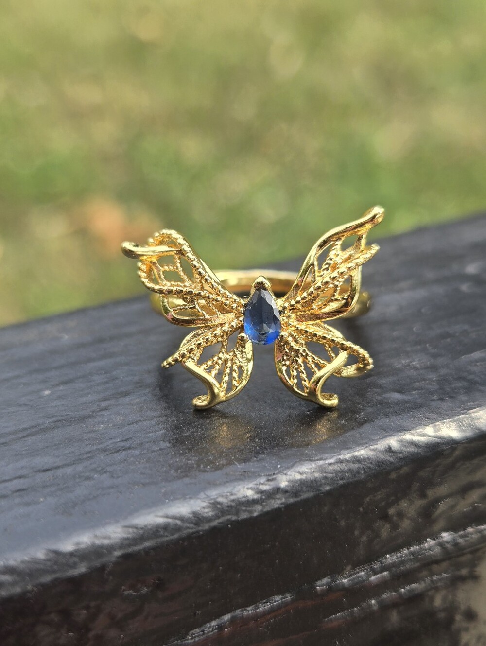 Blue Butterfly Filigree Statement Ring